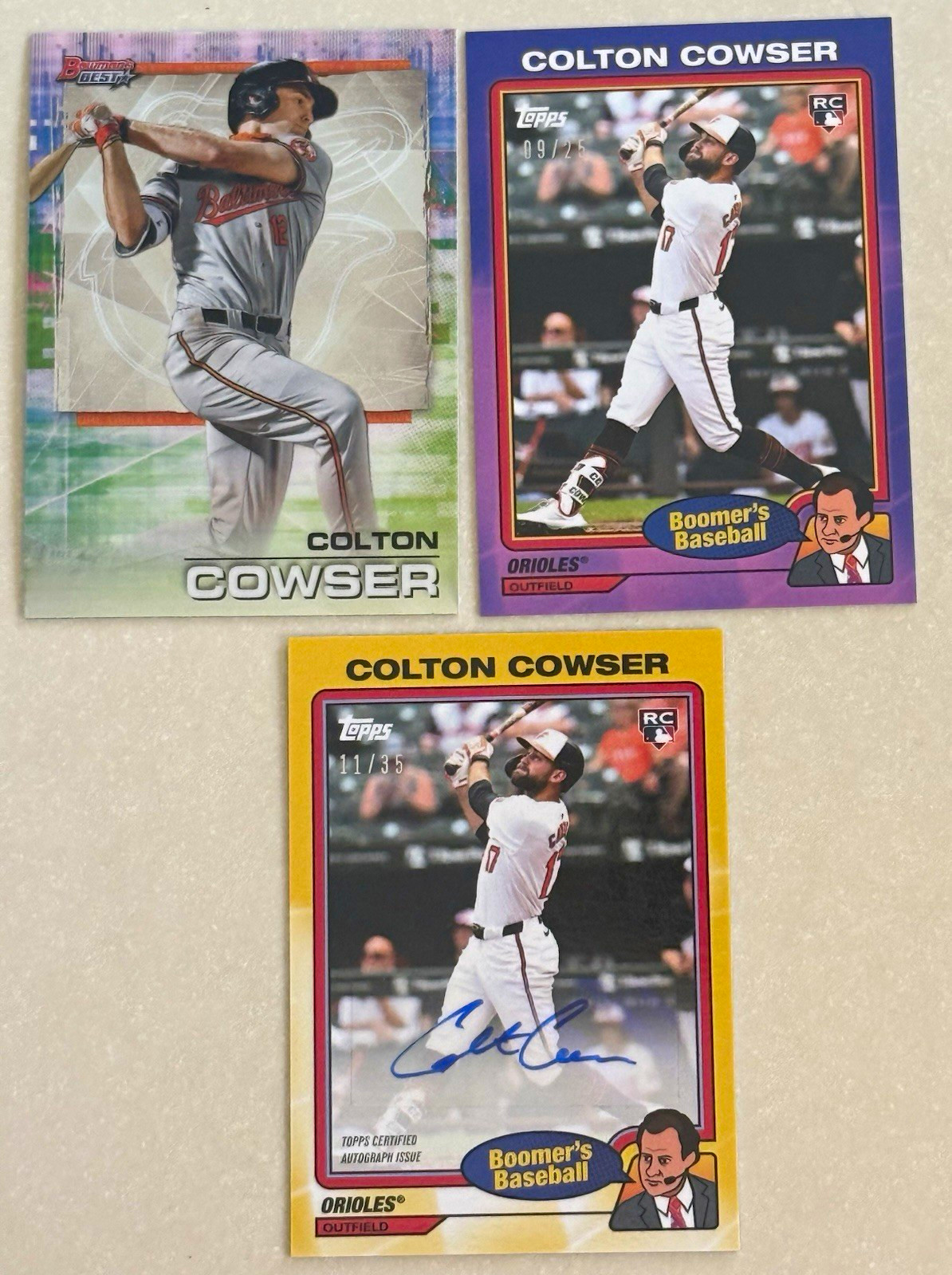 2024 Topps X Berman COLTON COWSER Auto /35 + Base /25 + 2021 Bowman Best #32 