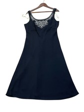 Brennan Studio Black Formal Dress Elegant Lined Embroidered Neckline Size 14