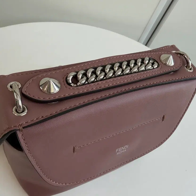 Fendi Kan I Mini Chain Backpack, Authentic, Silver Leather thumbnail 6