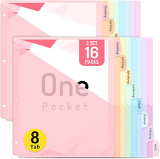 16 Count Dividers for 3 Ring Binder, 8 Tabs Binder Dividers Dividers with Pock