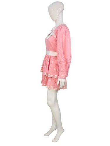 LoveShackFancy Femmes Designer Floral Brodé Rose Coton Court Mini ROBE TAILLE S - Photo 7 sur 14