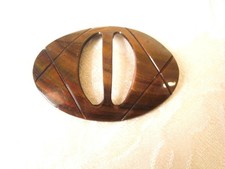 Vintage Carved Brown Mother of Pearl Shell Slide Buckle 1 3/4 x 2 1/2 In. KJ