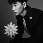 Luxury Cubic Zirconia Star Brooch for Men Lapel Pin Suit Shirt Gift Badge
