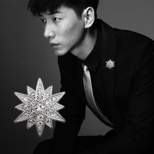 Luxury Cubic Zirconia Star Brooch for Men Lapel Pin Suit Shirt Gift Badge