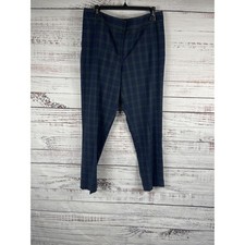 Tommy Hilfiger Pants Women's 12 Blue Green Plaid Slim Fit Stretch Dress Work