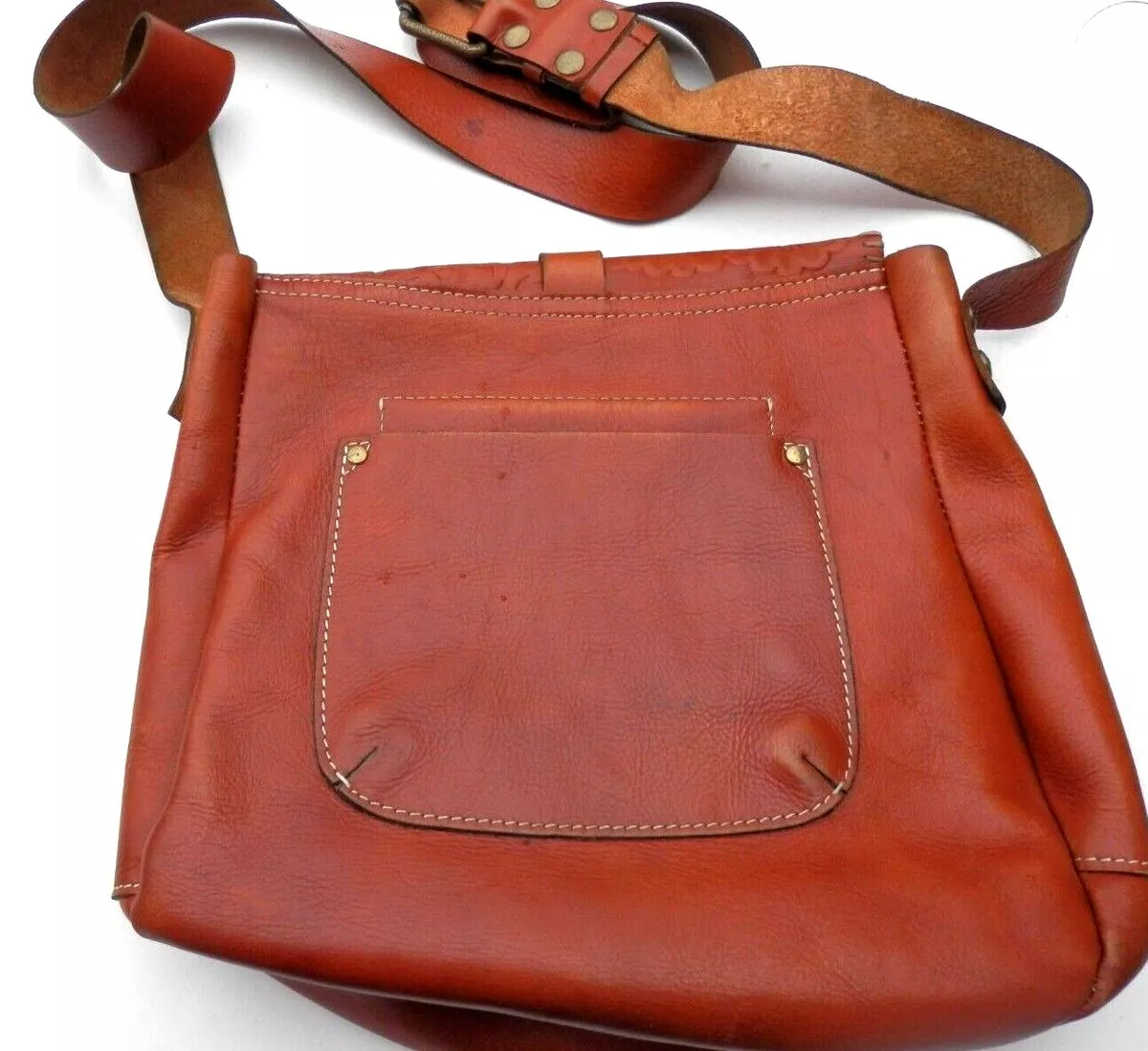 Patricia Nash Barcelona Tooled Leather Saddle Bag Crossbody Brown Braided Purse
