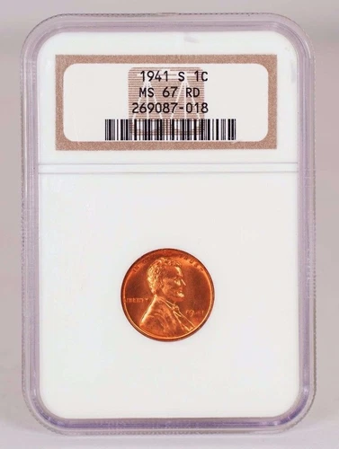 1941-S Lincoln Cent Graded MS 67 Red by NGC