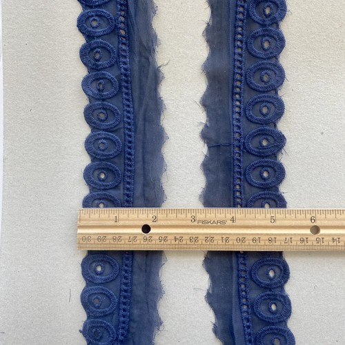 2 Yards Navy Blue Embroidered Ribbon Trim for Sewing/Crafts/Bridal/2" Wide - Picture 3 of 15