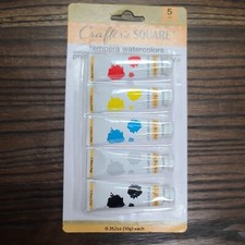 Crafter's Square 5 Tempera Watercolors Tubes 0.352 oz Each  RD, YL, BL, GR, BK
