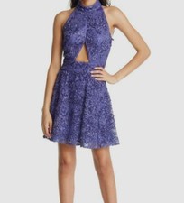  268 SHO By Tadashi Shoji Women's Purple Sequin Floral Fit  Flare Dress Size 10