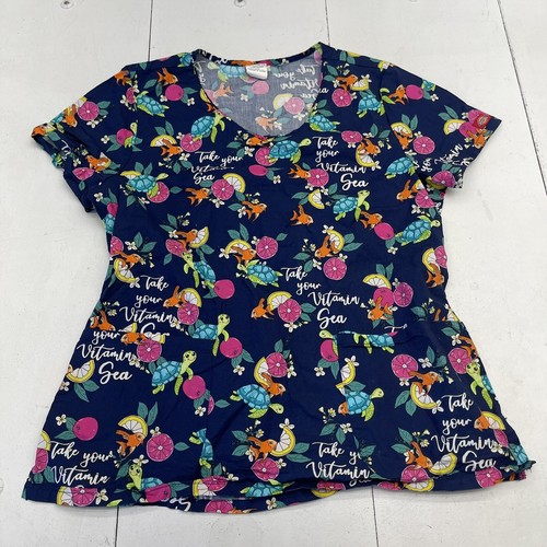 Dickies Navy Blue Take Your Vitamin Sea Printed Scrub Top Women’s Large