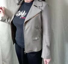 Zara Biker Jacket Grey Butter Soft Leather Ladies Size L Pre-worn