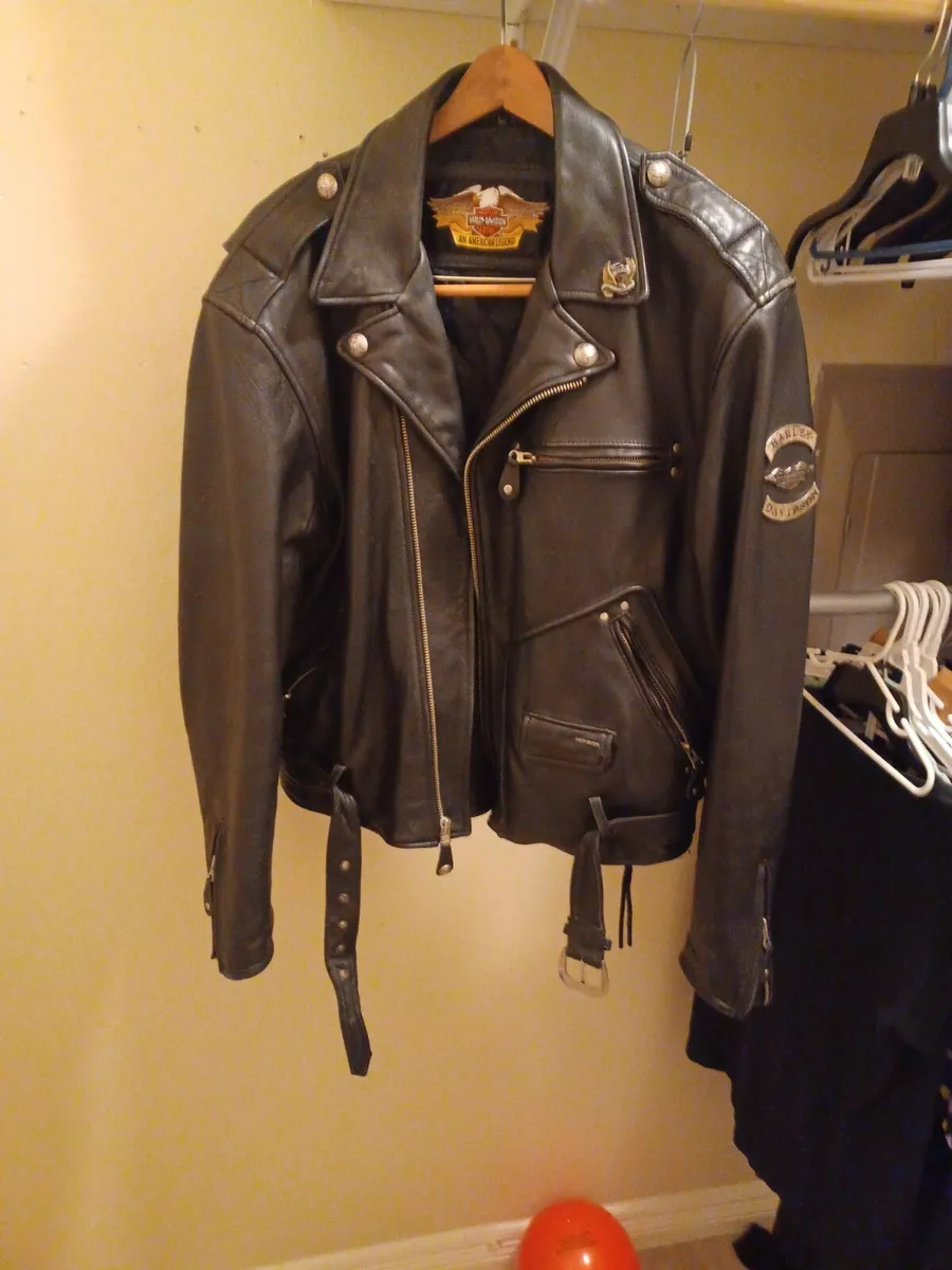 Harley davidson leather jacket cheap with eagle on back