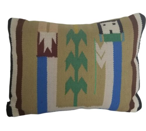 Navajo Weaving Corn People Yei Wool Textile Pillow 14x10.5 Mint Cond - Picture 1 of 12
