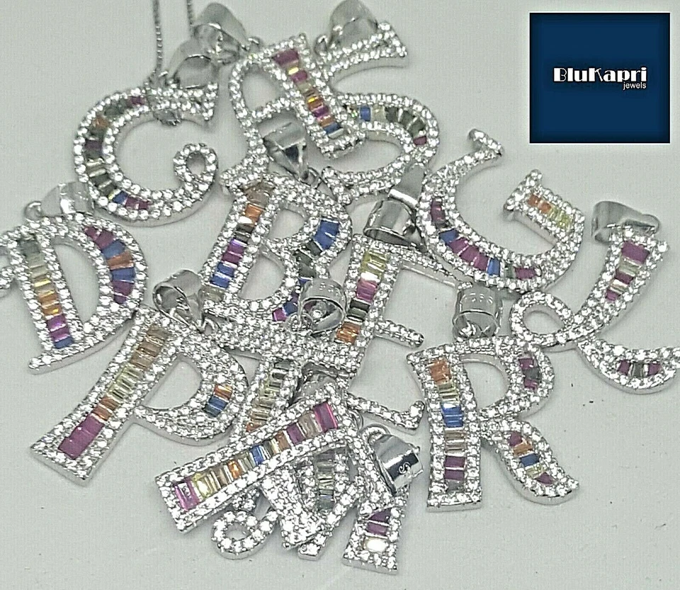 BLUKAPRI Ciondolo lettera INIZIALE argento 925 con zirconi modello rainbow