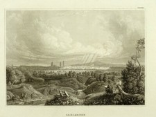  KARLSRUHE AUS DER FERNE Orig. Stahlstich Bib...