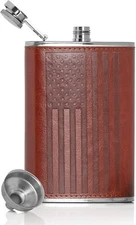 8oz US Flag Flask w/ Funnel Stainless Steel Hip Pocket Screw Cap Irish Whiskey