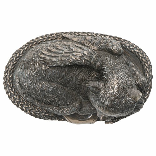 Pet Memorial Angel Cat Sleeping in Basket Cremation Urn Bronze Finish Bottom - Imagen 4 de 4
