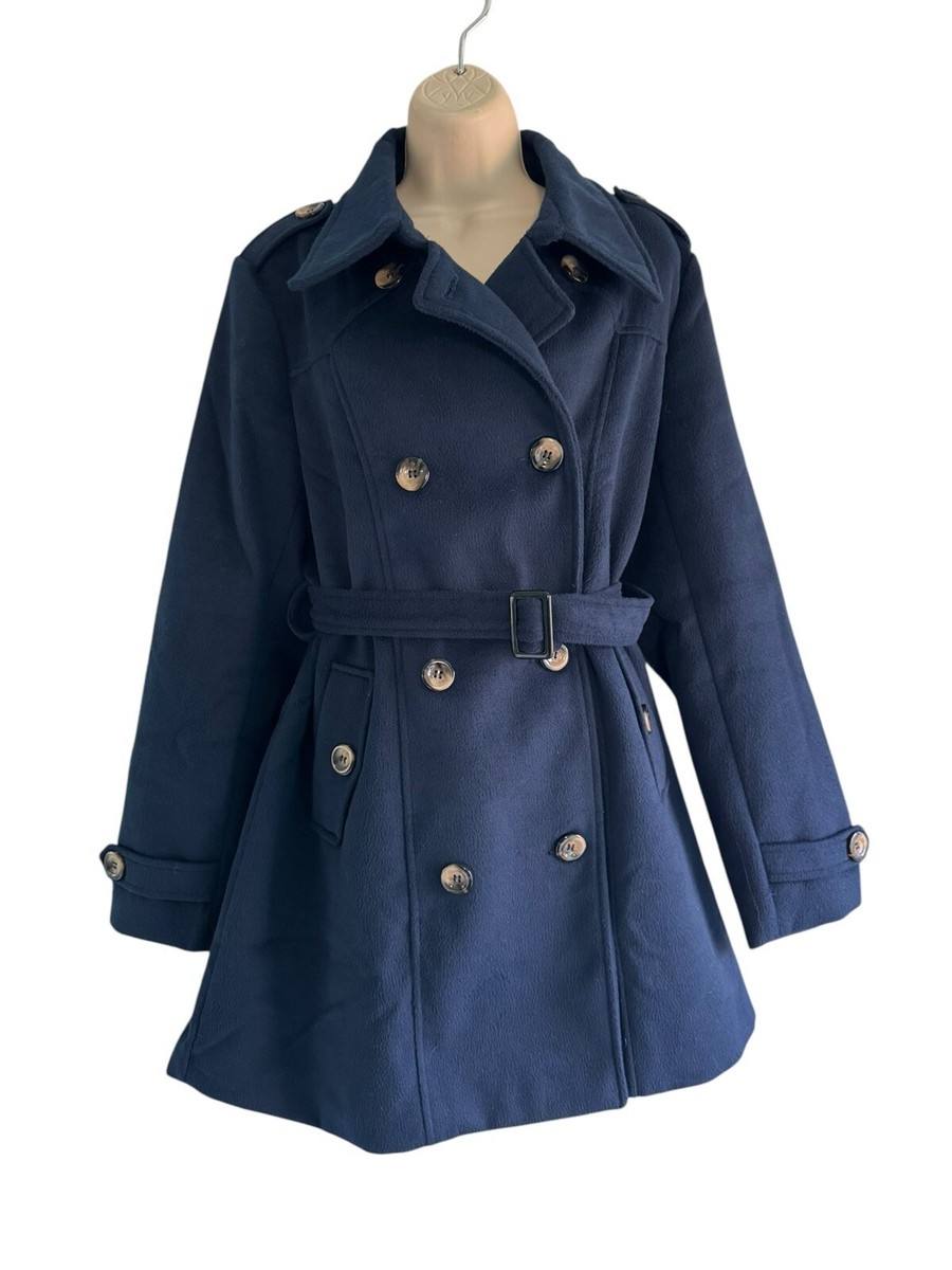 Wantdo Women's Sz XL Navy Blue Double Breasted Winter Trench