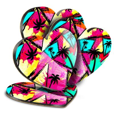 4x Herz MDF Untersetzer - Pop Art Palmen Druck Surf Surfer #24609