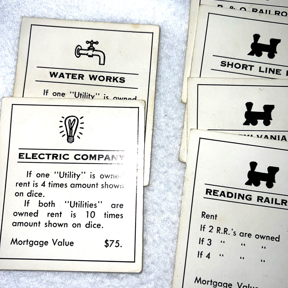 Lote de cartas y reglas de cofre comunitario de oportunidad de propiedad de juego Monopoly 1961 de colección EE. UU. Foto 3 de 4