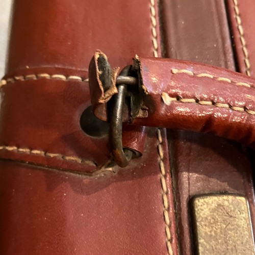 Vtg 1950's Two Handle Brown Luggage with Compartments 21"x14"x7" Faux Leather - Picture 20 of 24