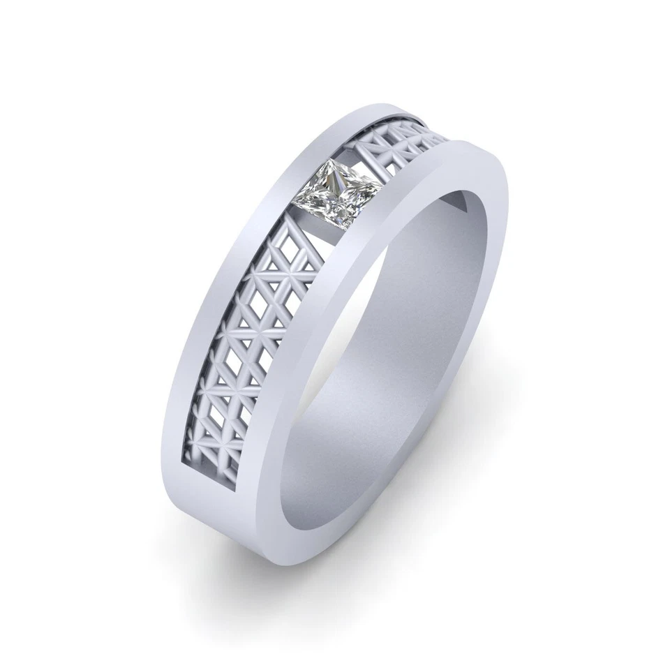 Mesh Wedding Band for Men Solitaire Princess Cut Diamond Anniversary Ring Gift - Image 2 of 4