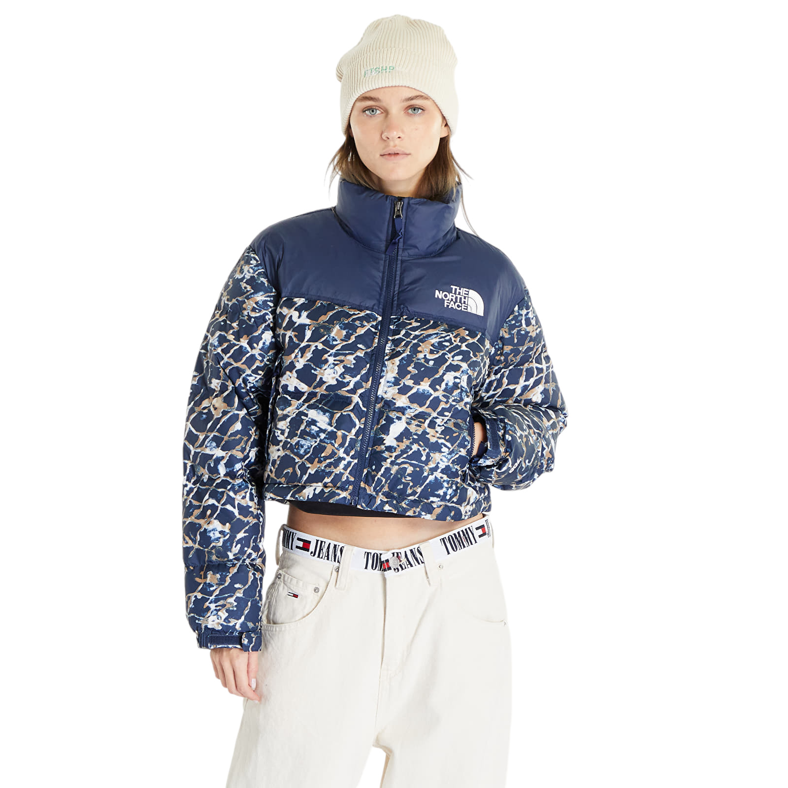 Mujer The North Face Marino Estampado 1996 Retro Corto Nuptse 700 Plumón Nuevo