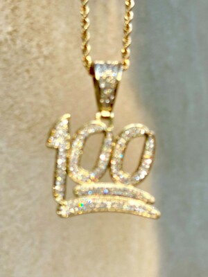 Men's Women 14k Gold Finish Ice 100% Emoji  Charm Pendant Rope Necklace