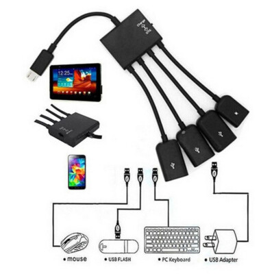   Micro USB Charging OTG Hub Splitter Cable for Smart Phone Android Tablet 4 In1