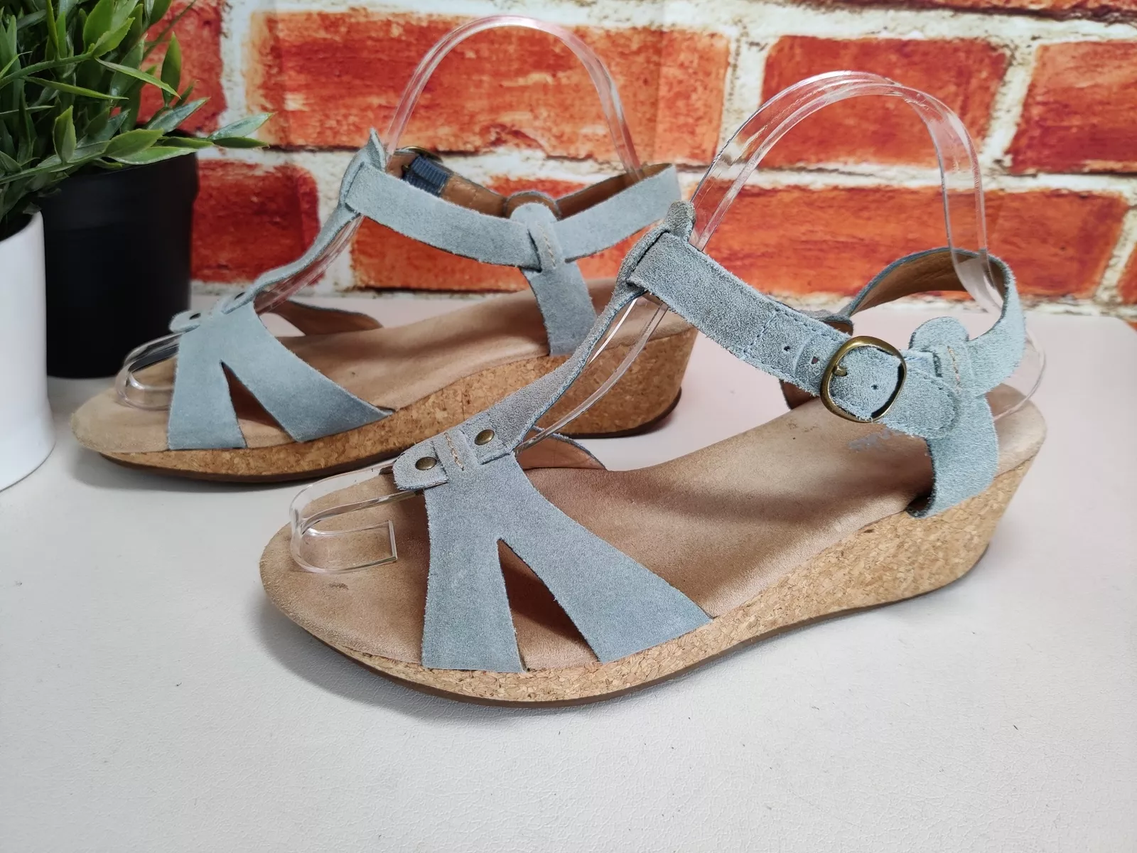 SANDALI CLARKS GRIGI UK 5 5D EU 39 SCAMOSCIATI SLINGBACK SUGHERO ZEPPA TACCO DONNA SANDALI