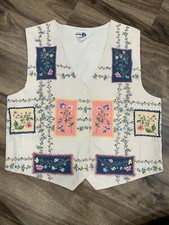 Vintage 90s Paul Harris Design Cream Floral Embroidered Vest Size Medium