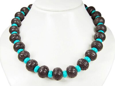 Healing Stone Necklace from the Gemstone Lava and Turquoise (Howlite) in Wheel Shape