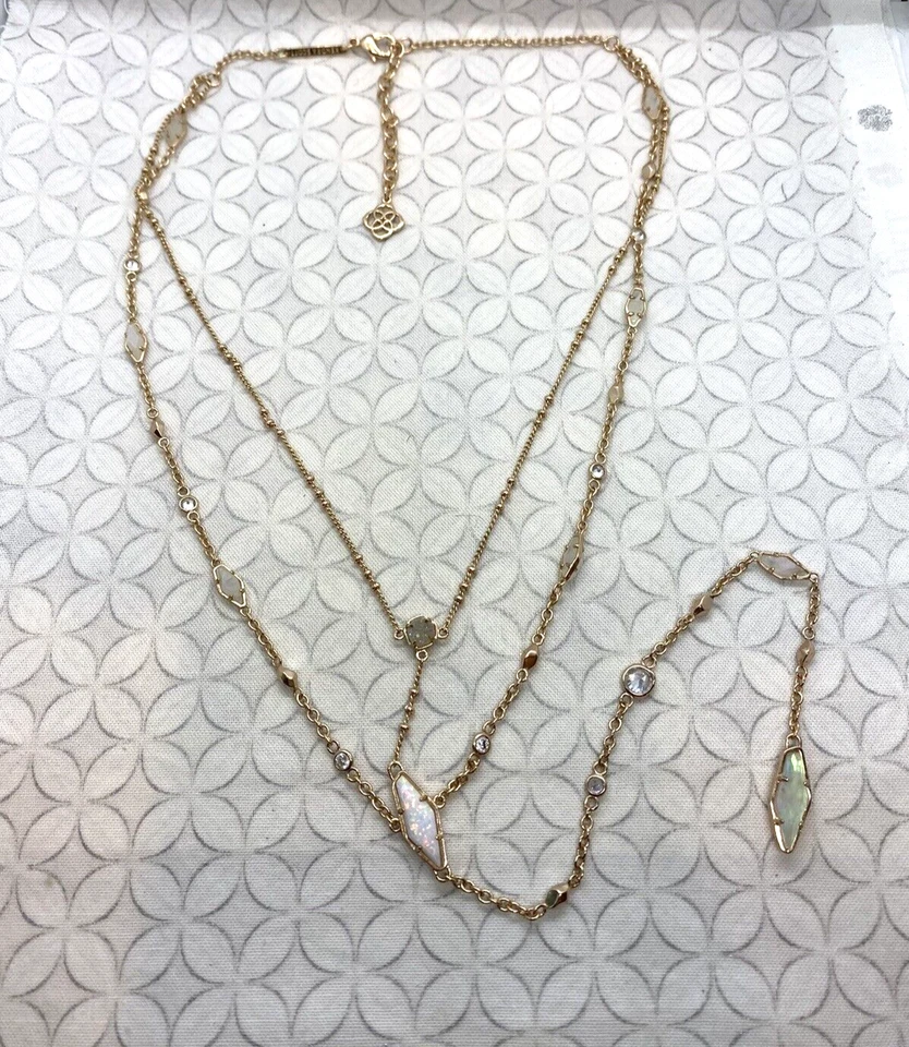 Kendra Scott Krista Y Lariat Necklace Rose gold Tone Kyocera Opal Crystals