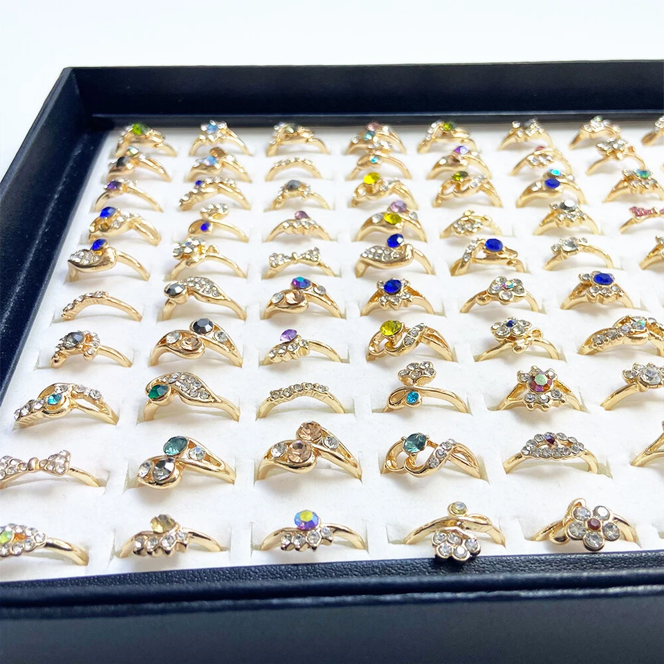 Lote de 10-100 piezas al por mayor anillos mezclados de cristal banda para dedos anillo joyería Foto 2 de 4
