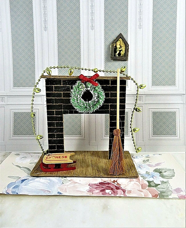 Vintage Handcrafted Dollhouse Miniature Wood Fireplace With Christmas Décor 6 Pc - Image 3 of 4