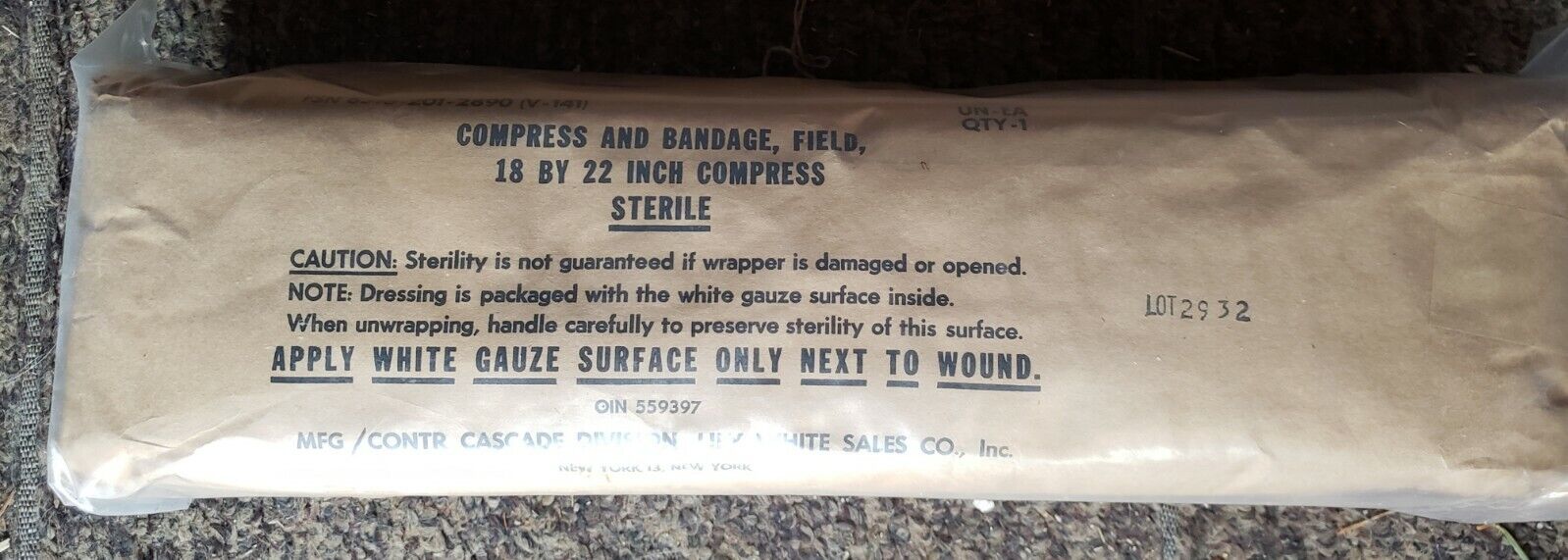 VTG Compress And Bandage Gauze Field 18x22 US Military Army Navy Medic Sterile 
