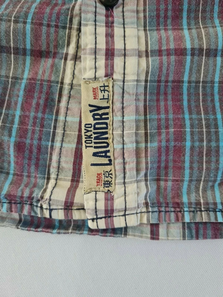 Mens Casual Shirt Tokyo Laundry Size S Long Sleeve Button Front Red Check 7036 - Image 2 of 4