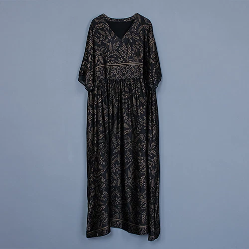 Damen schickes bedrucktes Kleid Seide V-Ausschnitt Oversize Kleid lang Maxi Morgenmantel - Bild 8 von 24