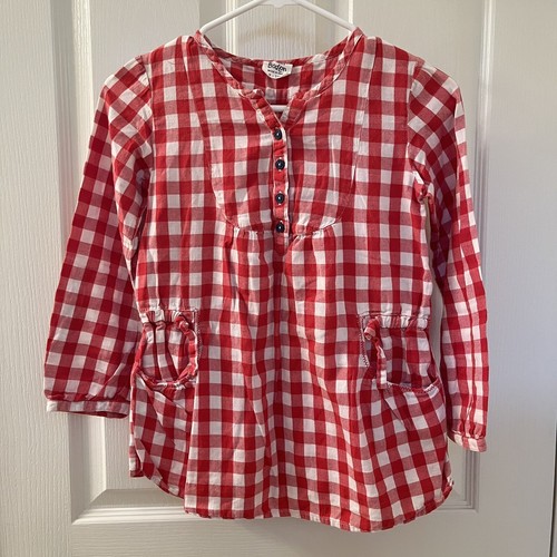 Mini Boden Red Gingham Long Sleeve Tunic Blouse Cotton Girls Size 9-10 years - Afbeelding 1 van 10