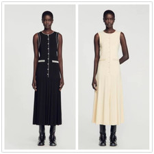 Sandro Color contrast Round neck Pearl edge sleeveless Slim-fit Knit Dress