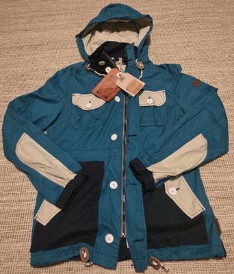 Bellfield Hideout Jacket In Teal Men's Size Small Full Zip Hide Away Hood