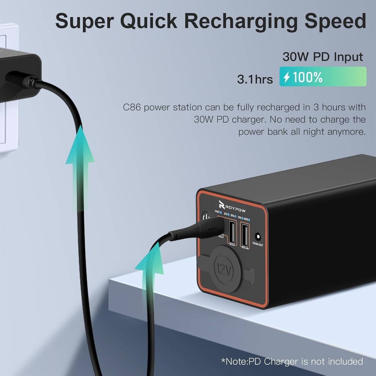 power bank with cigarette lighter output 30W PD Portable Charger with 12V/10A Cigarette Lighter Socket, 86.58Wh USB  C Lap