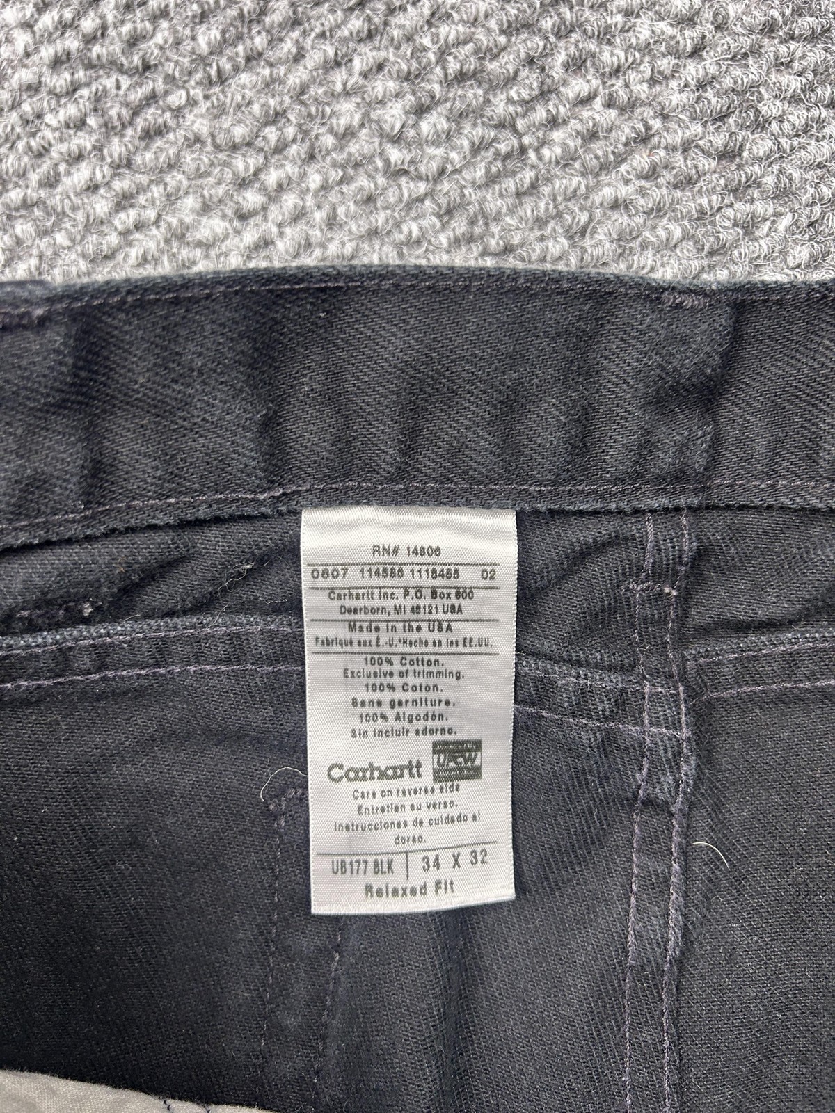 Carhartt Jeans Mens 34x32 Black Relaxed Fit Made in USA Workwear UB177 BLK