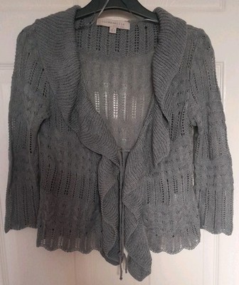 Lineamaglia Strick Häkel Cardigan mit Bindeverschluss UK: 12 Grau Italian Made