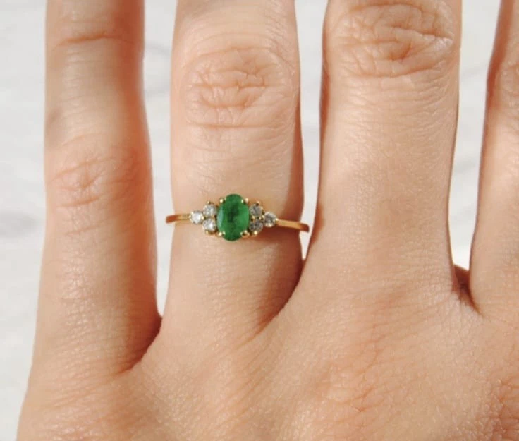 Natural Zambia Emerald Ring In 14k Solid Yellow Gold Emerald Diamond Ring - Image 2 of 4