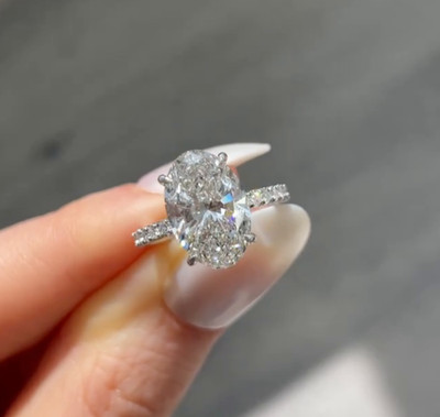 3.75ct Oval Shaped Unique Half Eternity Pave Setting Proposal Ring 925 Silver