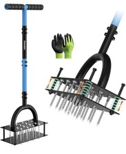Grenebo Lawn Manual Aerator Lawn 16 Spikes Metal Soil Ejection Black/Blue