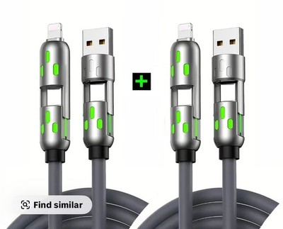 6.6FT 4-in-1 USB-C Cable, Fast Charging, Data Sync, EXAVON USB-A Type-C Lightnin