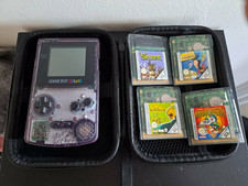 Fully working Nintendo Game Boy Color Clear Purple with carry case & 4 games